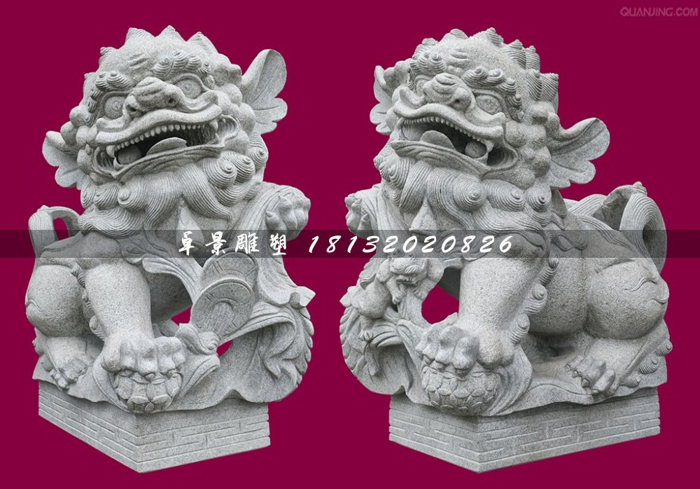 南獅石雕，大理石獻錢獅