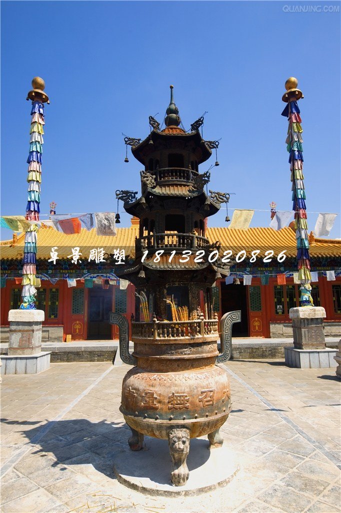 寺廟銅香爐,三足香爐銅雕 (2)