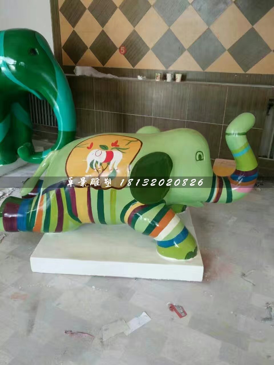 卡通小象雕塑,玻璃鋼彩繪動物雕塑 (6)