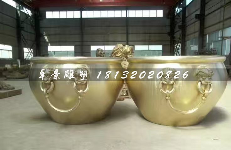 銅水缸雕塑，圓形水缸銅雕