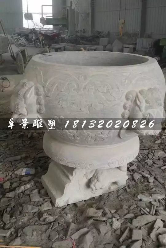 水缸石雕，大理石仿古水缸