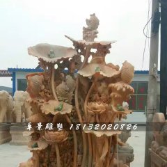 荷花流水池,晚霞紅景觀石雕