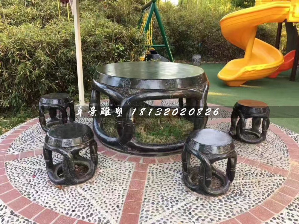 圓桌椅石雕，公園休息椅石雕