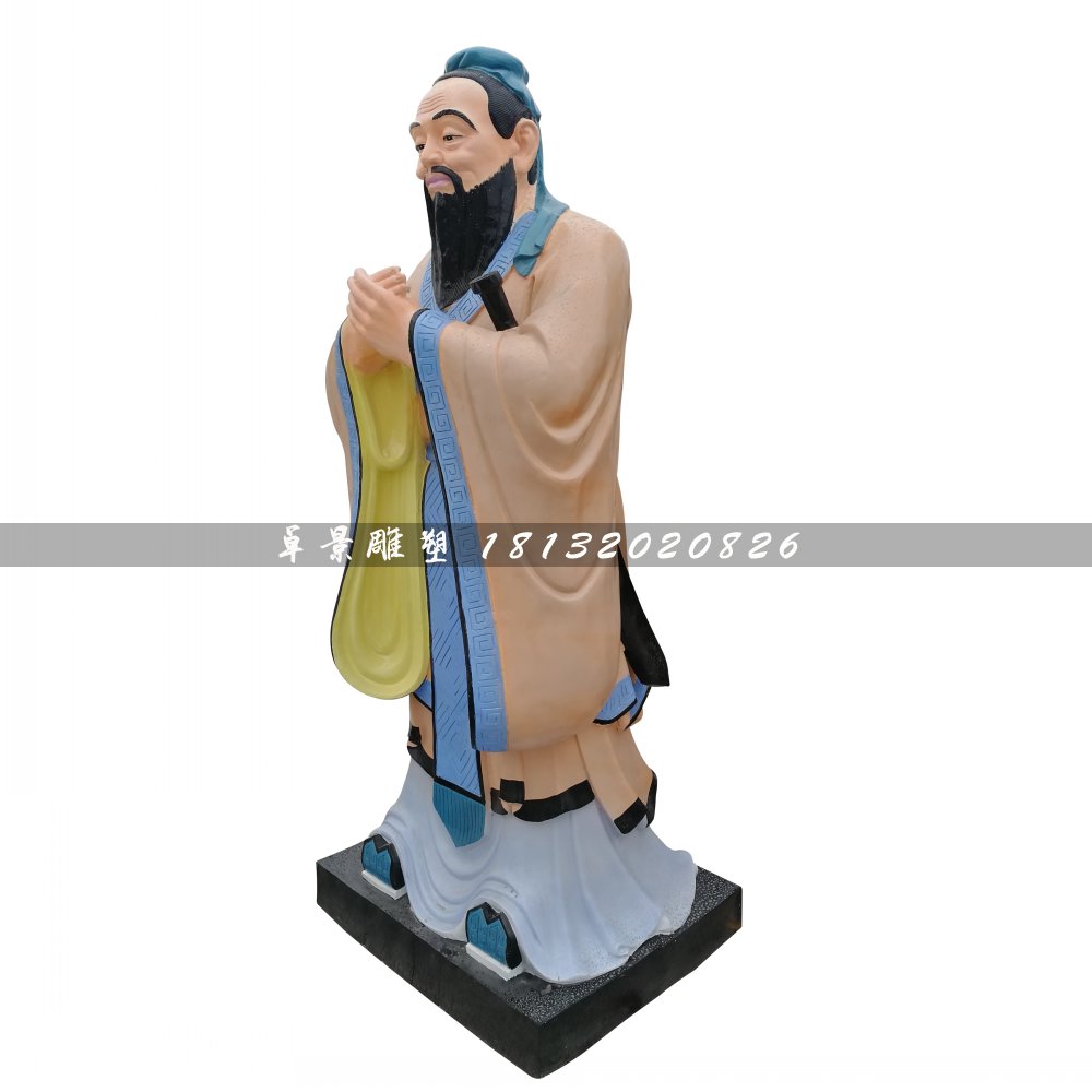 玻璃鋼孔子雕塑,彩繪古代人物 (1)