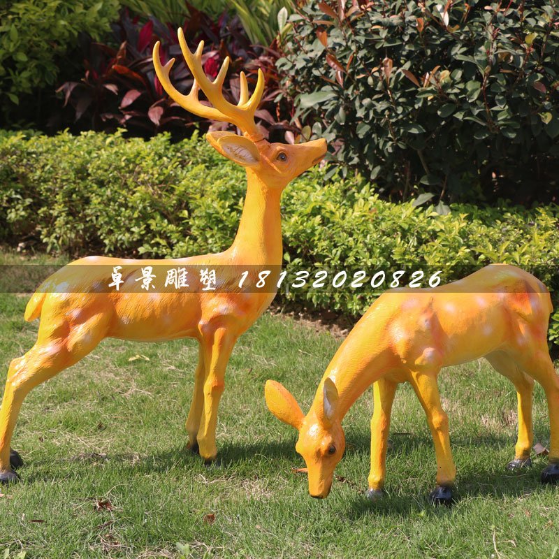 公園動(dòng)物雕塑,玻璃鋼梅花鹿雕塑