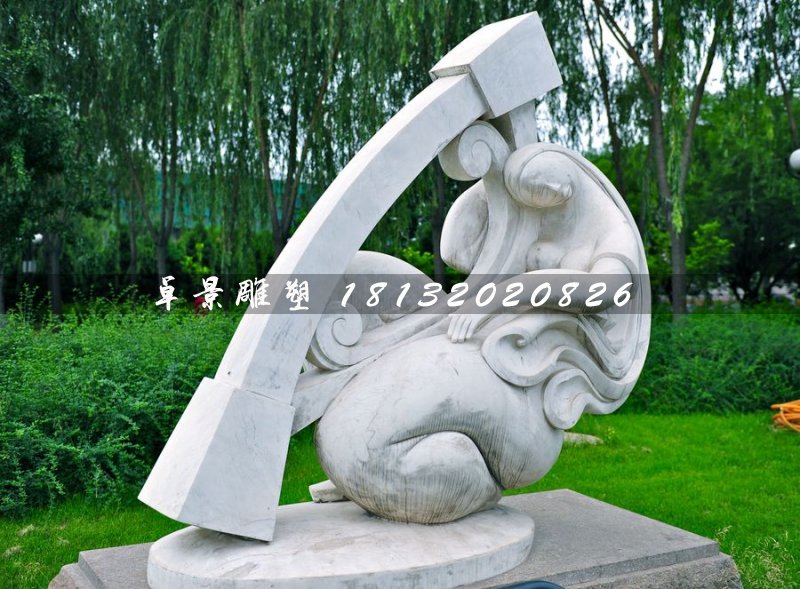 彈豎琴石雕，公園抽象人物石雕