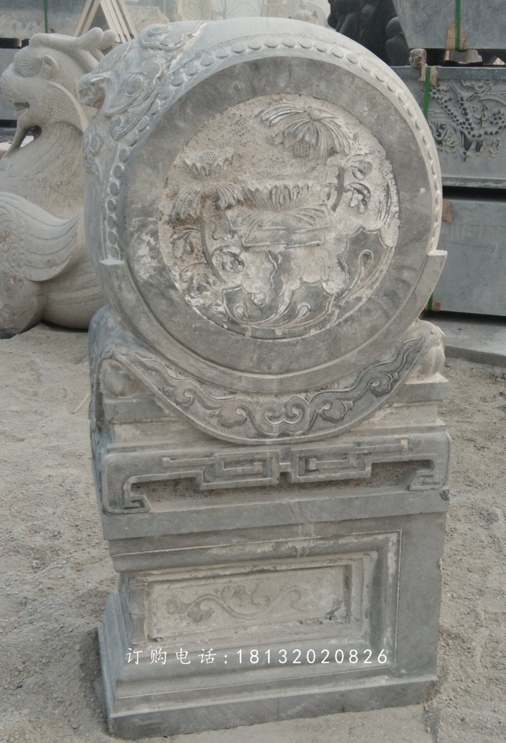 仿古青石門墩,石雕抱鼓石 (1)