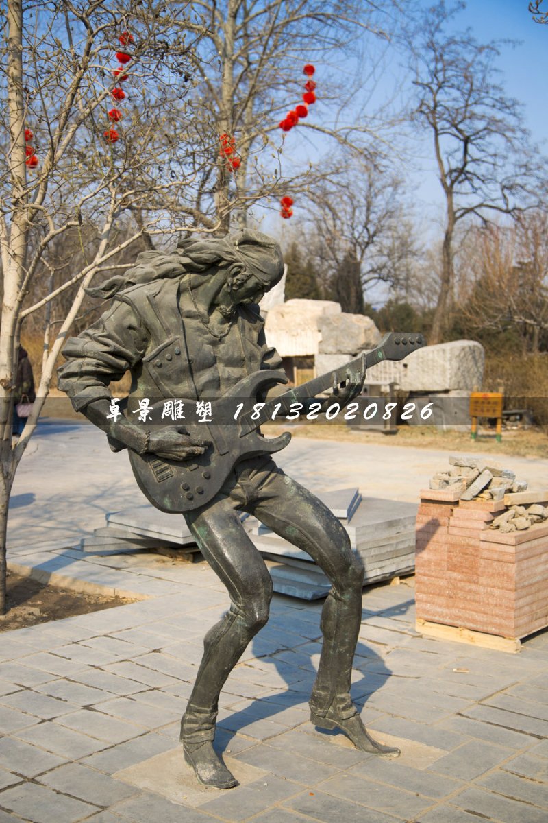 吉他手銅雕,公園人物銅雕 (3)