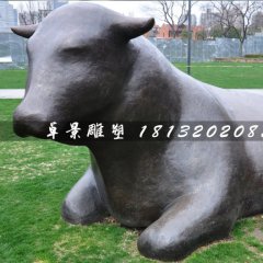 臥著的牛銅雕，公園抽象動(dòng)物雕塑