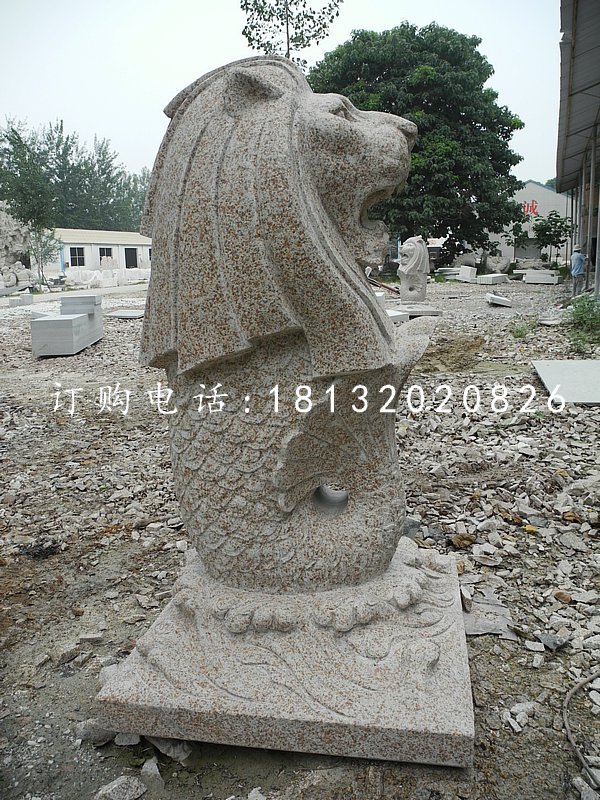 魚尾獅石雕,砂巖動物雕塑