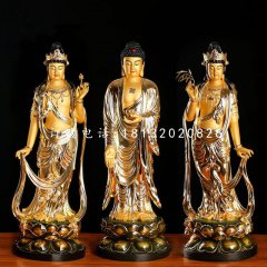 貼金佛像銅雕，西方三圣銅雕