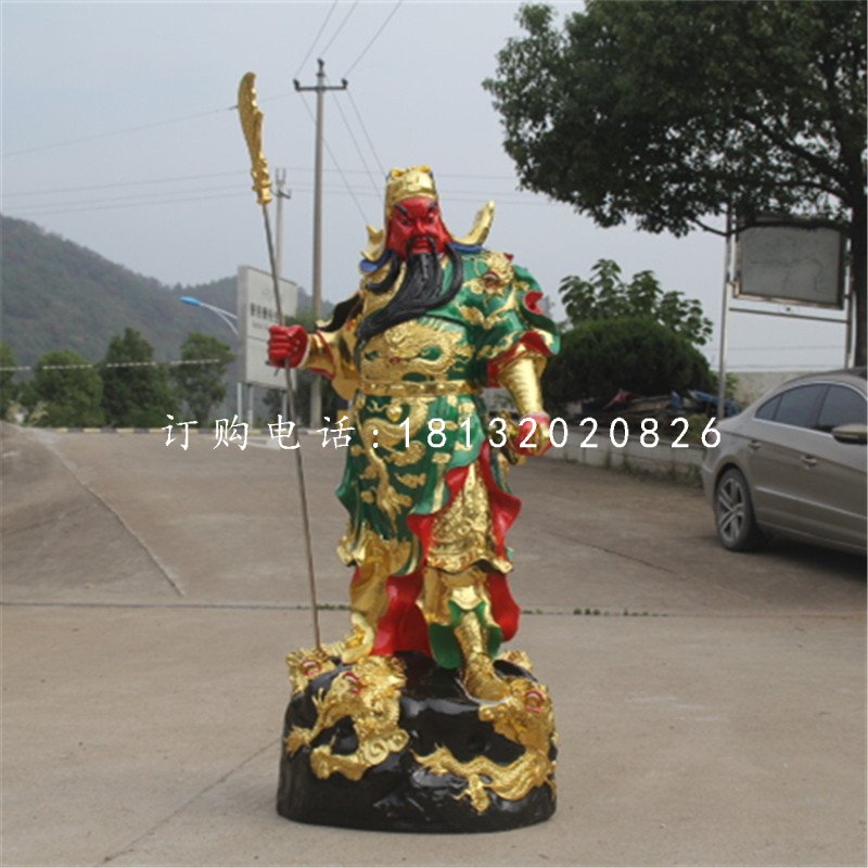 玻璃鋼彩繪關公,拿刀關公刀雕塑