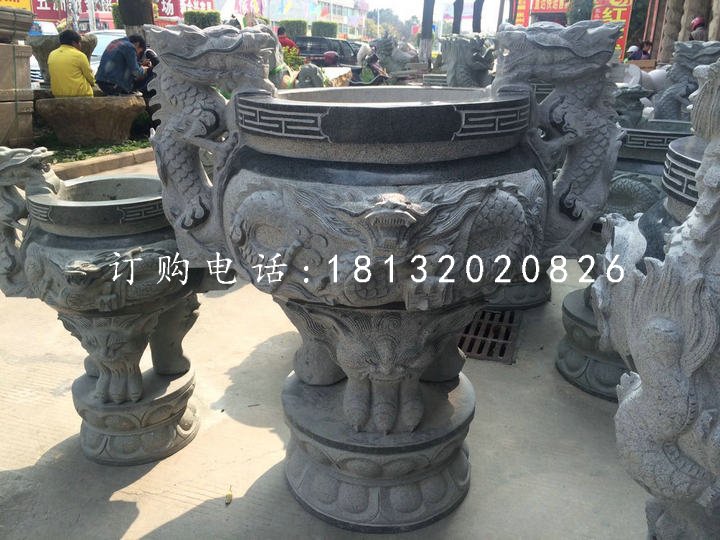 青石香爐，寺廟三足香爐