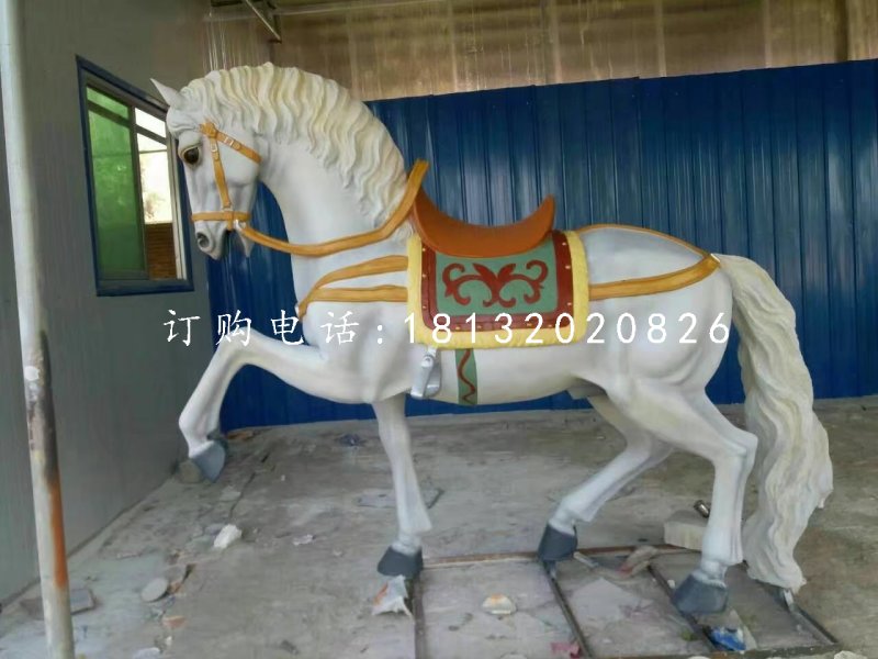 白馬坐騎雕塑，玻璃鋼動物雕塑 (2)