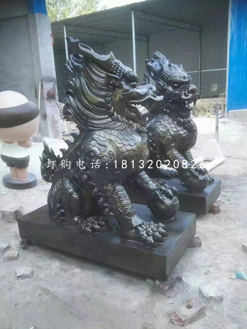 麒麟雕塑，玻璃鋼仿銅神獸 (2)