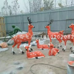 梅花鹿群雕塑，玻璃鋼公園動物雕塑