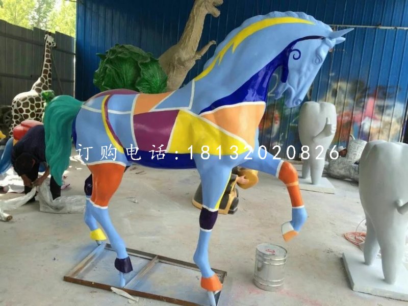 玻璃鋼彩繪馬雕塑,公園動(dòng)物雕塑 (1)