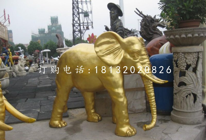 玻璃鋼金色大象雕塑,動物雕塑