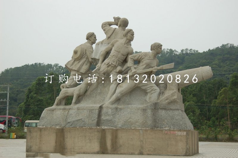 清朝人抗擊倭寇石雕,廣場紀(jì)念石雕