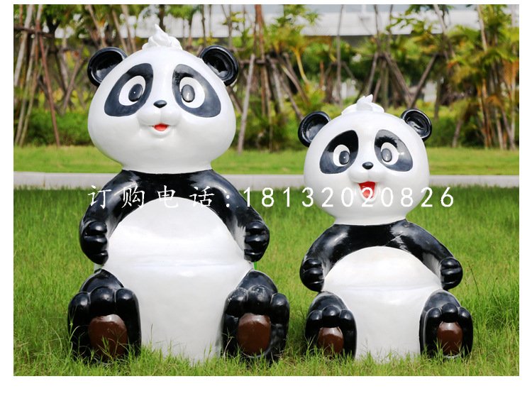 卡通熊貓雕塑，玻璃鋼動物擺件