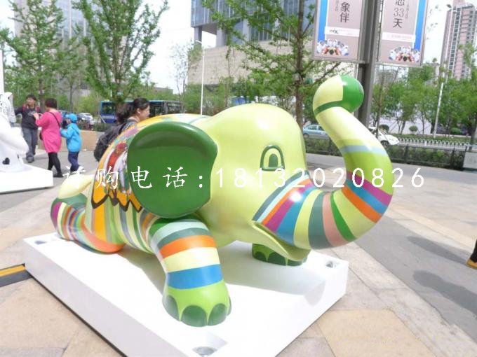 玻璃鋼彩繪動物,小象雕塑