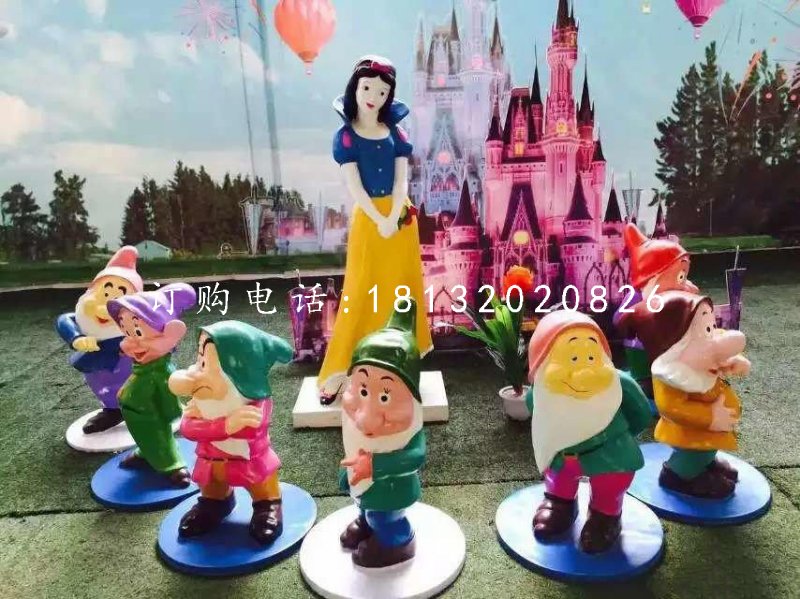 七個小矮人與白雪公主雕塑，卡通人物 (2)