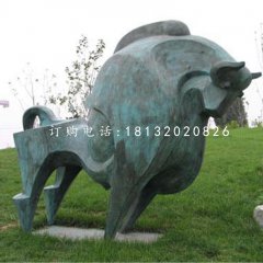 抽象牛雕塑，青銅開荒牛