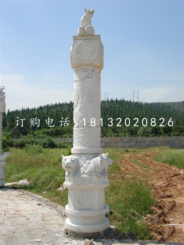 十二生肖柱石雕,漢白玉柱子 (2)