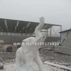 漢白玉大象,象鼻向上大象石雕