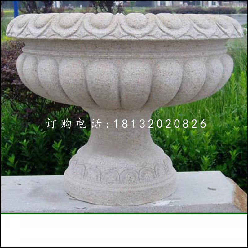 花缽石雕,公園石花盆 (2)