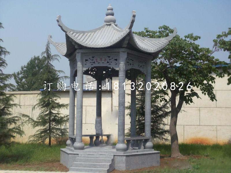 六角青石涼亭,公園景觀石雕