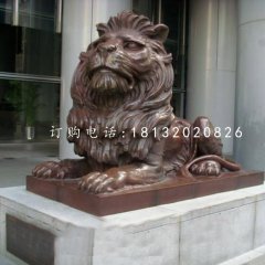 趴著的西洋獅銅雕，銅獅子