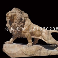 非洲獅石雕,晚霞紅動物雕塑