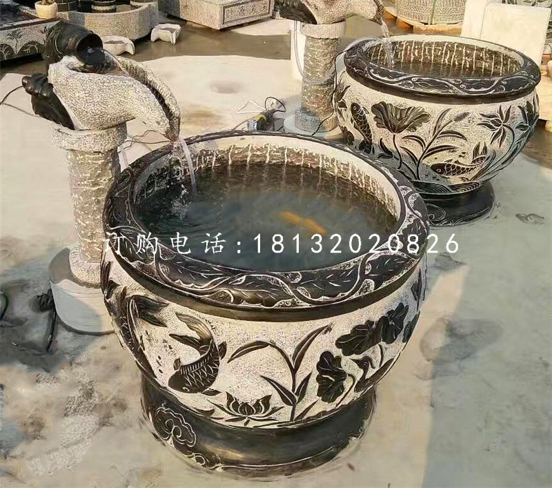 青石仿古石缸,別墅流水擺件