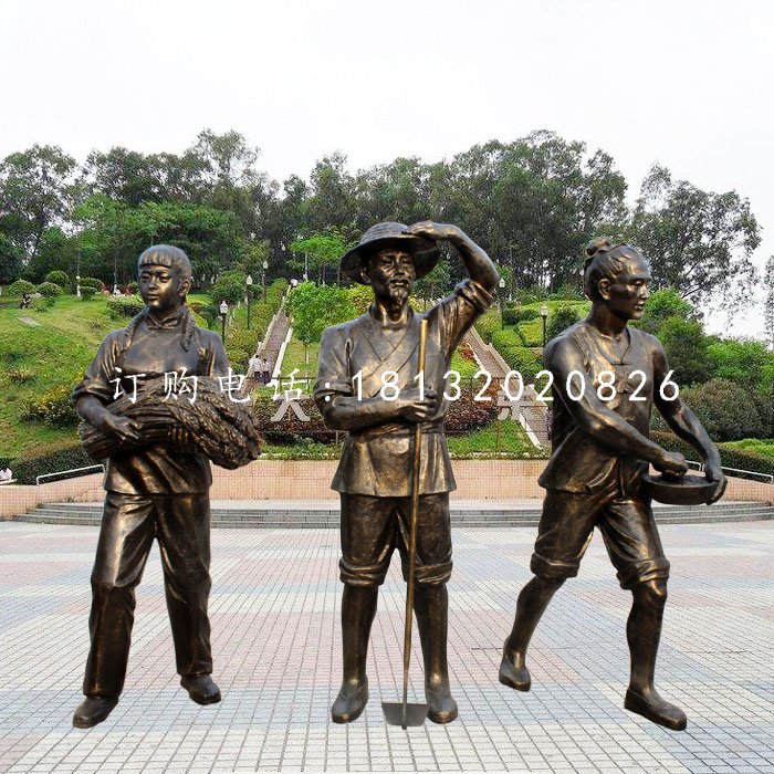 收稻子的人物銅雕，公園景觀銅雕