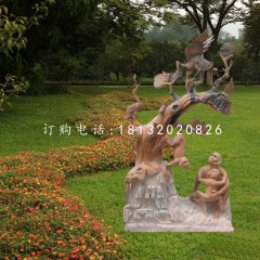 松鶴延年石雕,晚霞紅景觀石雕