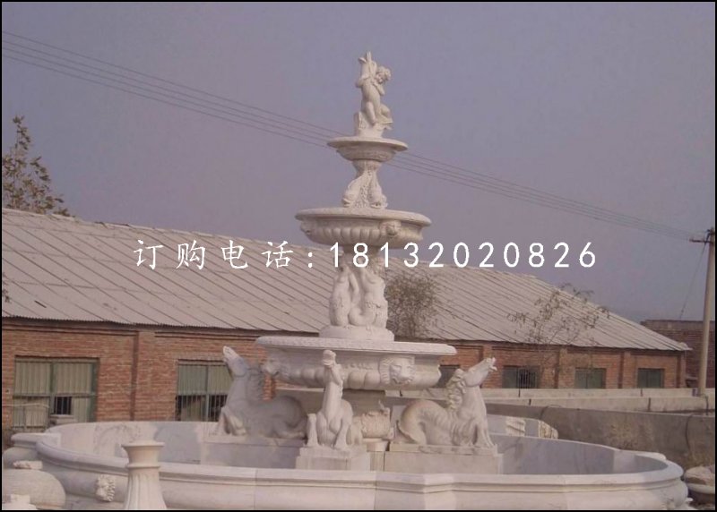 三層噴泉石雕,漢白玉歐式噴泉