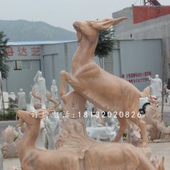 招財羊石雕，晚霞紅三陽開泰石雕