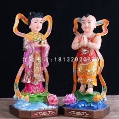 玻璃鋼善財童子龍女雕塑,彩繪神像雕塑