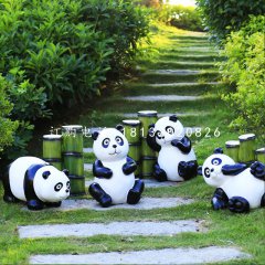 吃竹子的熊貓雕塑,玻璃鋼仿真動(dòng)物雕塑