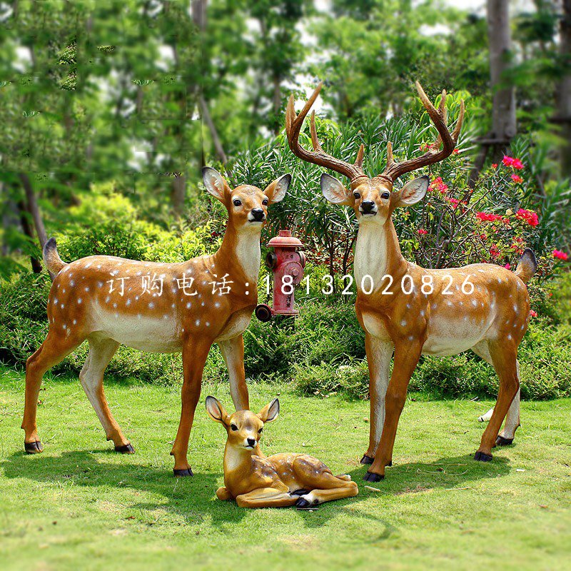 仿真梅花鹿雕塑,玻璃鋼仿真動物,公園動物雕塑 (6)