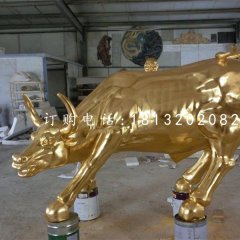 玻璃鋼仿銅華爾街牛,街邊景觀動物雕塑