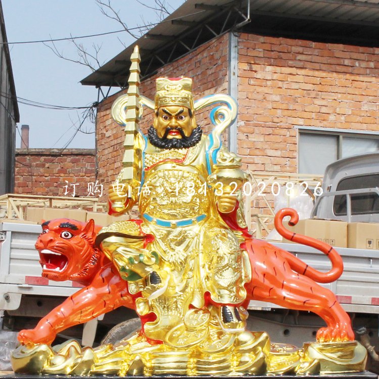 騎虎財神雕塑，玻璃鋼趙公明雕塑