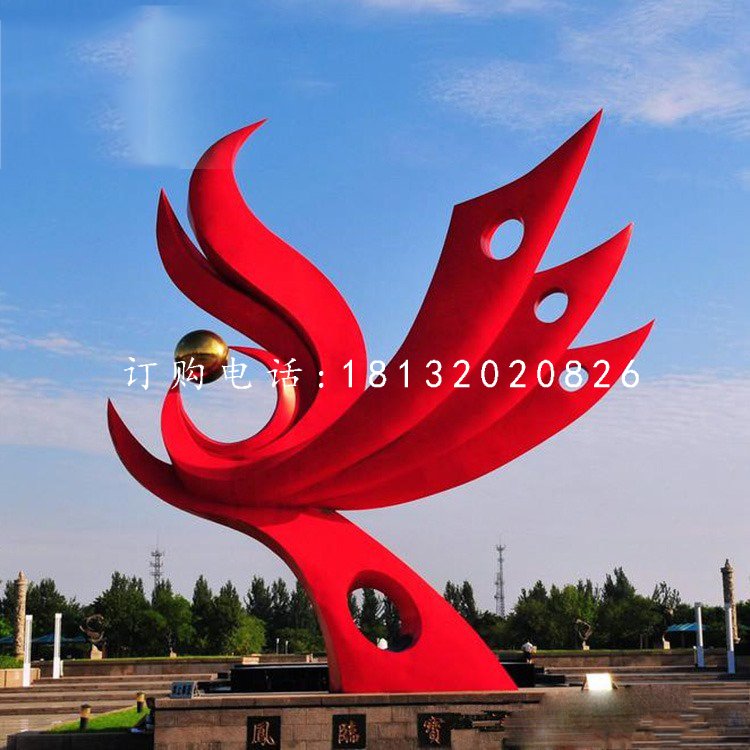 不銹鋼鳳舞九天雕塑,抽象鳳凰雕塑