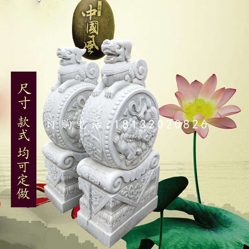抱鼓石雕塑，漢白玉貔貅門墩.jpg