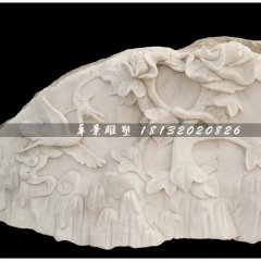 仙鶴石浮雕，漢白玉石浮雕