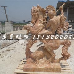 西方人物騎馬石雕,晚霞紅景觀石雕