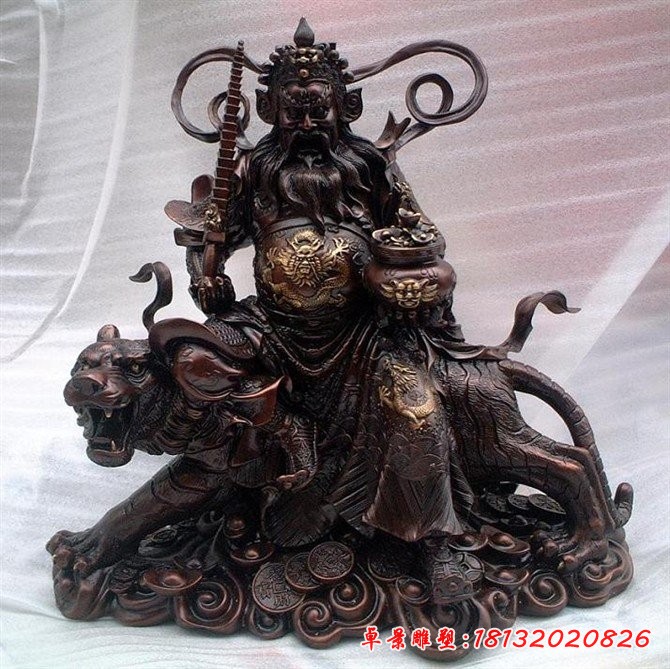 銅財神雕塑，財神騎虎銅雕