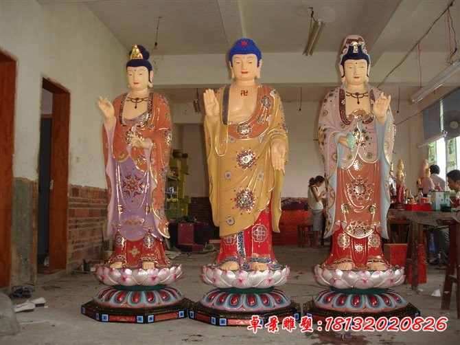 玻璃鋼西方三圣雕塑,彩繪佛像雕塑