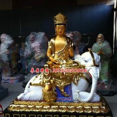 玻璃鋼普賢菩薩雕塑，玻璃鋼貼金雕塑